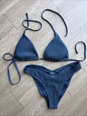 Hollister Textured Dark Blue Triangle Bikini Set